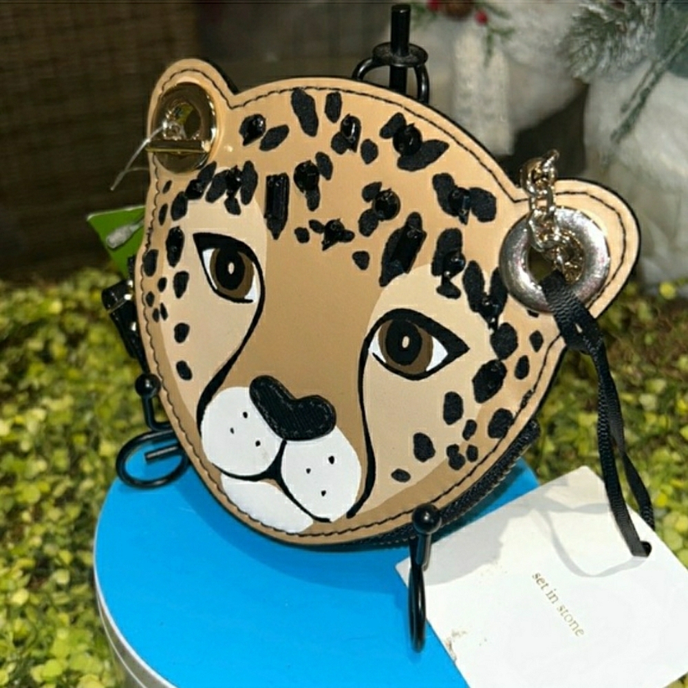 NWT! Kate Spade Leopard Novelty Coin Purse "Run Wild Black" - Picture 3 of 10